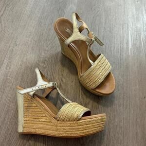 Y2k ugg gold wedge sandals